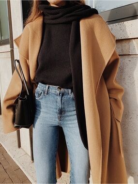 Cashmere Wool Camel Wrap Coat THE CURATED